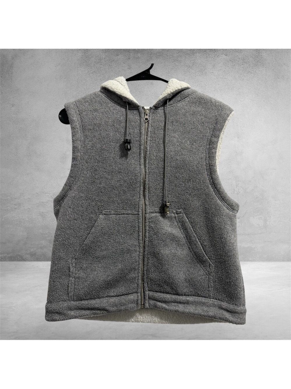 COACO New York Gray Sherpa Lined Hooded Vest size S